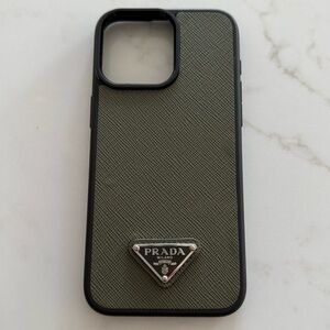 Prada Saffiano Leather Case for IPhone 15 Pro Max in Loden Green